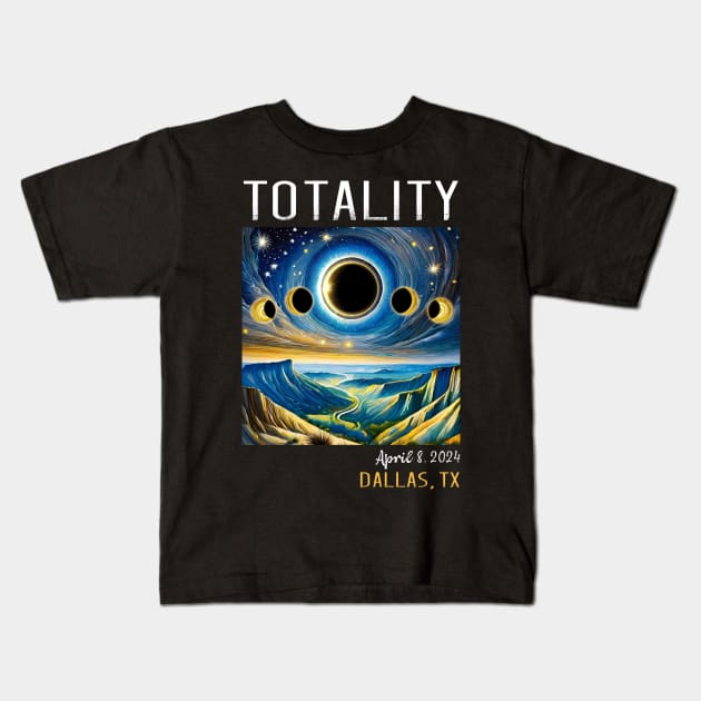 Total Solar Eclipse April 8, 2024 Dallas Texas Kids T-Shirt by obodo